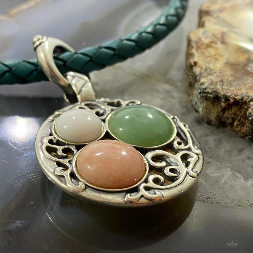 Carolyn Pollack Southwestern Style Sterling Double Sided Round Agate Pendant - Picture 3 of 10